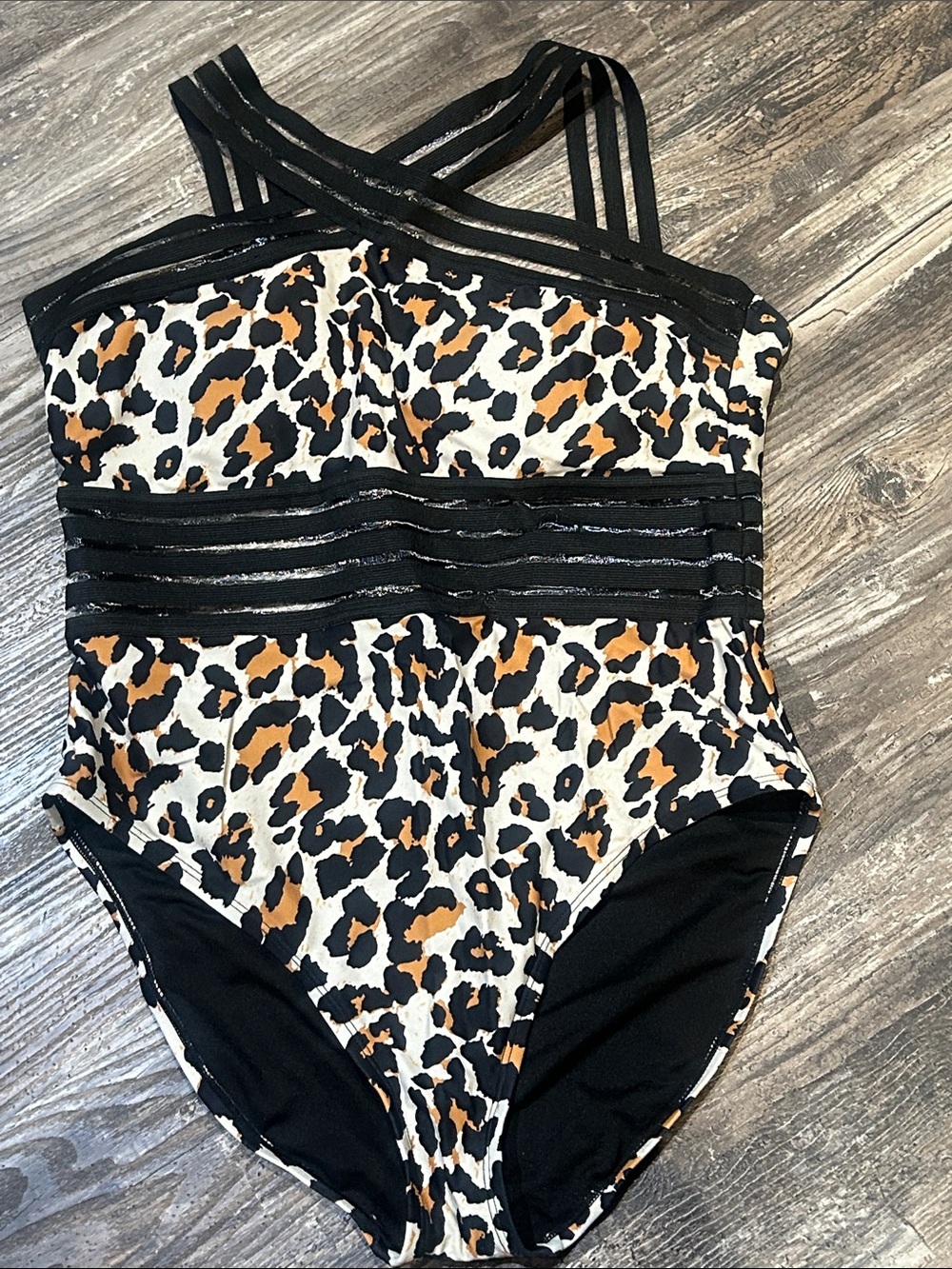 Animal print one piece swimsuit with front crossover
